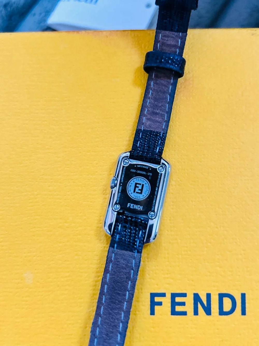 Fendi Chameleon Black Leather Lizard Strap Watch